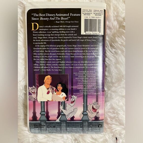 Walt Disney Hunchback of Notre Dame Masterpiece VHS Tape - Picture 2 of 2